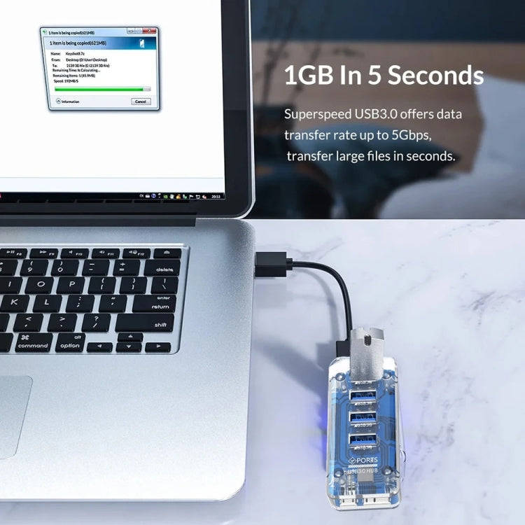 4 x USB 3.0 HUB 5Gbps Transparent Docking Station USB Adapter Splitter(Square)