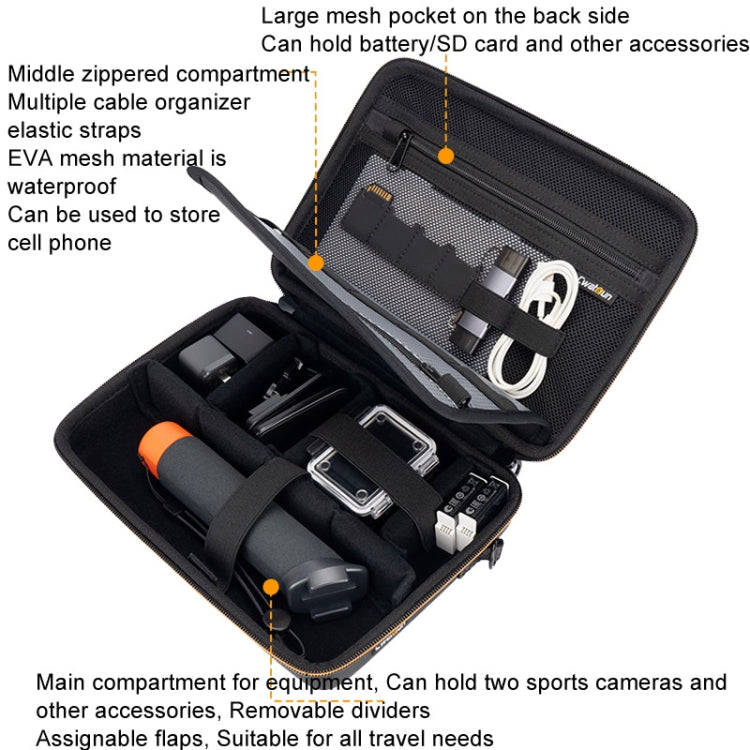 Cwatcun H91 Medium Sports Camera Case Portable Waterproof EVA Digital Camera Storage Bag(Black)