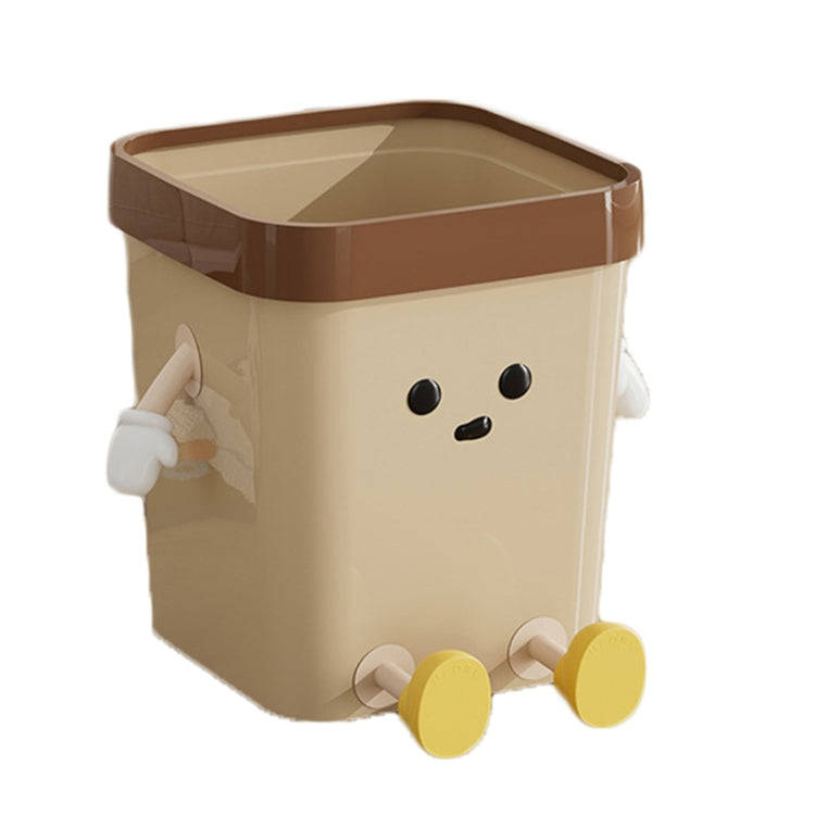 Cute Square Trash Can Household Living Room Bathroom Garbage Bin, Style: 16L Sitting Brown