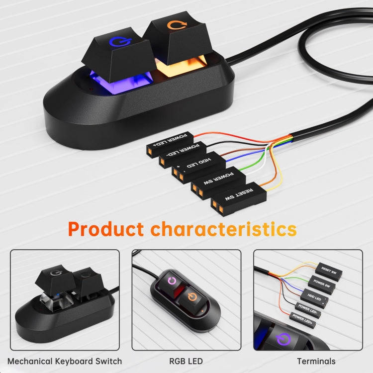 Desktop Computer External Switch Restart Button Computer Power Extension Cable, Color: Rubberized...