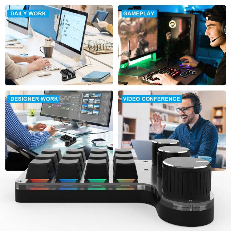 3 Knobs Wired 12 Keys Customized Drawing Programming Keypad With Volume Modulation(Black)