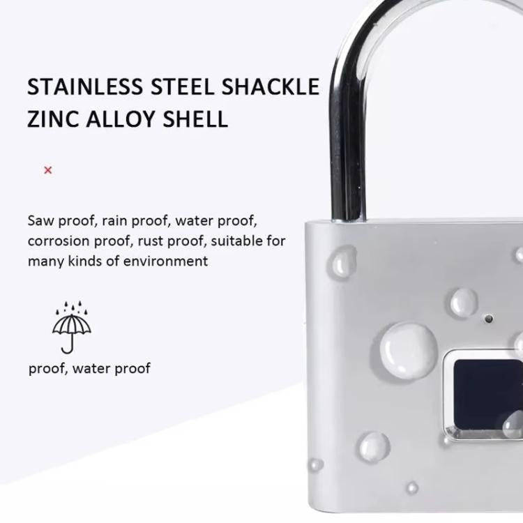 Smart Fingerprint Rechargeable Padlock Waterproof Morse Code Emergency Unlocking(Matte Black)