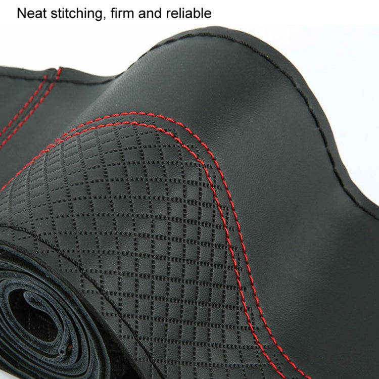 38cm Cowhide Embossed Hand-Stitched Double-Line Steering Wheel Cover(Black Red Line)
