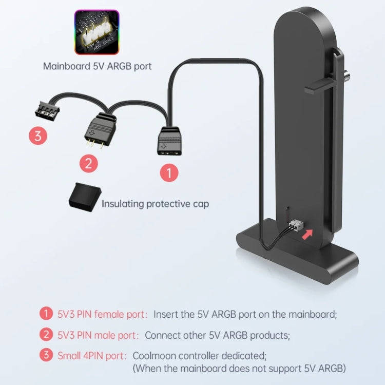 COOLMOON GH3 Computer ARGB Vertical Adjustable Lens Graphics Card Holder, Style: No Temperature D...