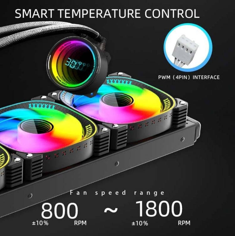 COOLMOON CM-YM-360T Computer ARGB Temperature Display Lens Multi-Platform Integrated CPU Cooler(W...