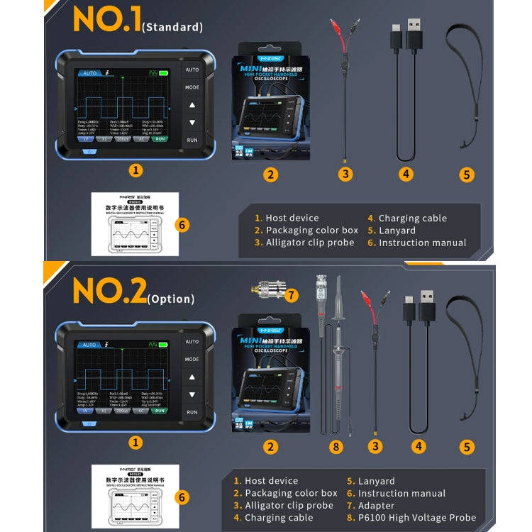 FNIRSI 2 In 1 Mini Portable Digital Oscilloscope Signal Generator, Set: Upgrade