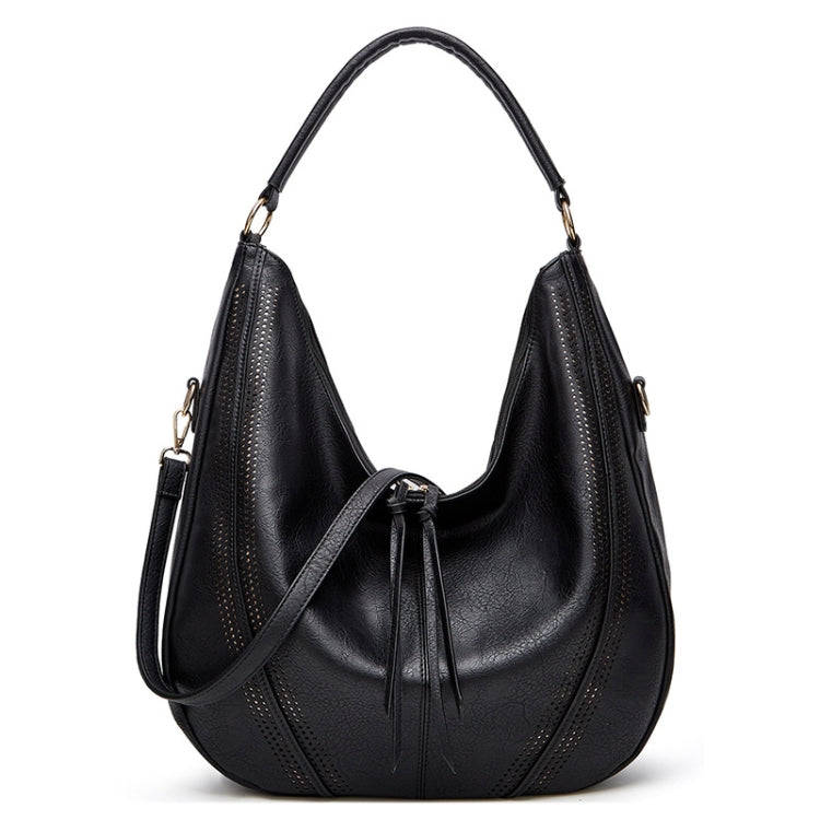 Women Large Capacity Tote Bag PU Leather Shoulder Bag Black