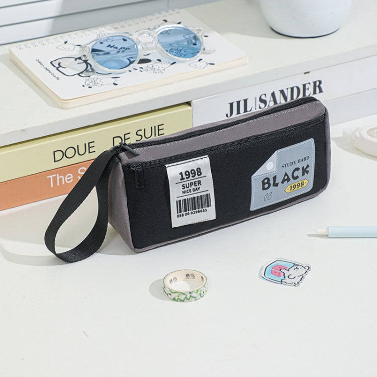 Retro Triangle Design Double-layer Handheld Pencil Case Student Stationery Bag(Black)