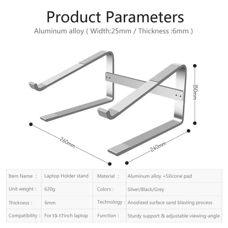 Desktop Aluminum Alloy Heightened Heat Dissipation Laptops Stand(Silver)