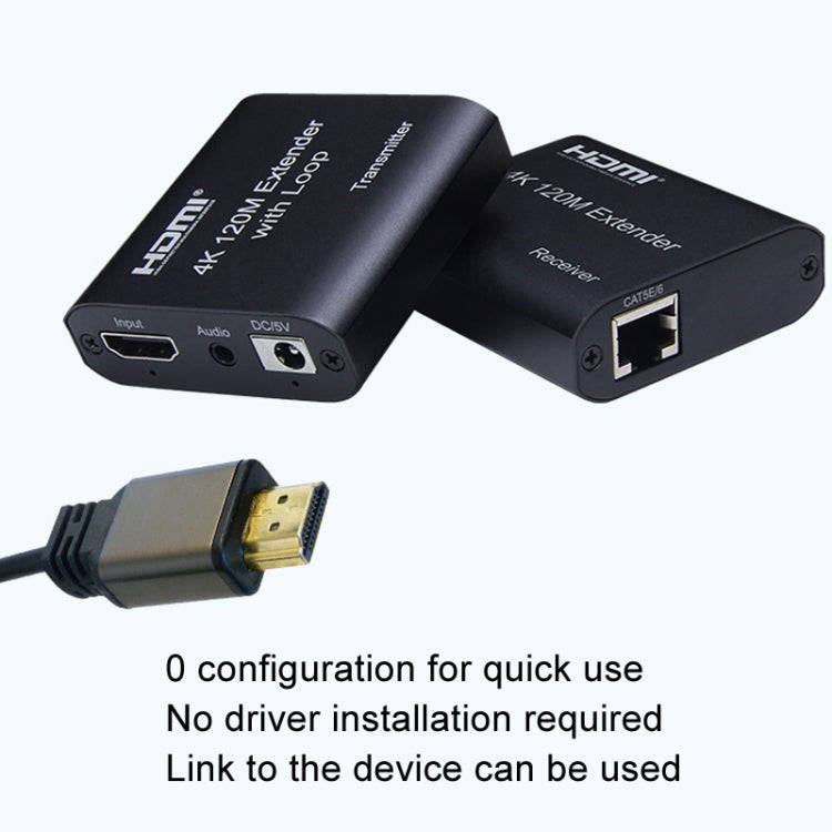 HDMI To RJ45 120m Single Network Cable 4K HD Network Extender, Receiver+Transmitter UK Plug(Black)