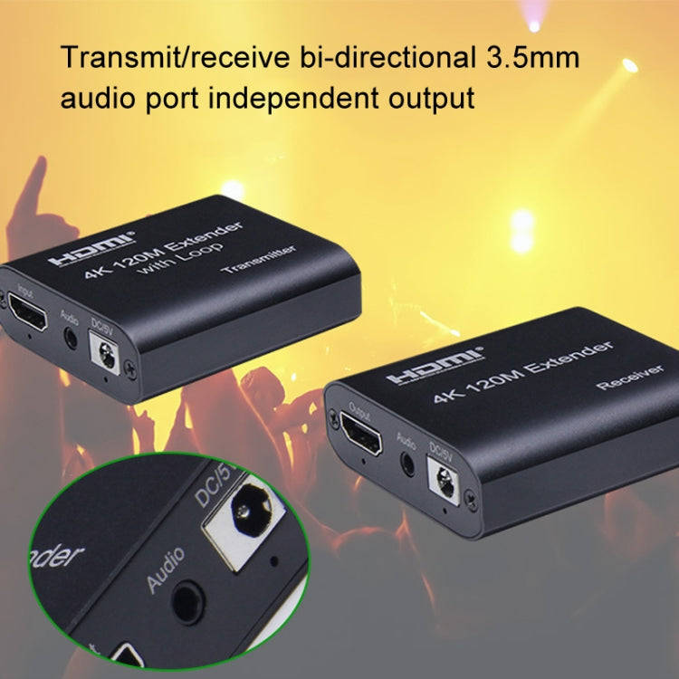 HDMI To RJ45 120m Single Network Cable 4K HD Network Extender, Receiver+Transmitter US Plug(Black)