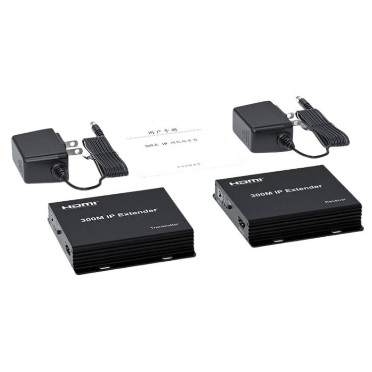 300m IP HDMI Extender HD Video Transmission, Transmitter + Receiver UK Plug(Black)