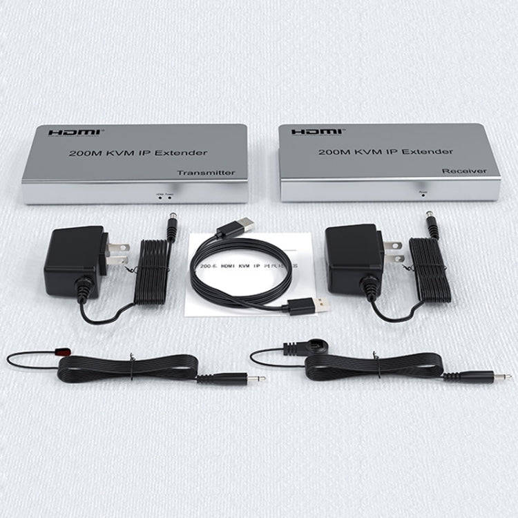 KVM 200m HDMI IP Extender RJ45 Network Cable Video Extender, Transmitter+Receiver, US Plug