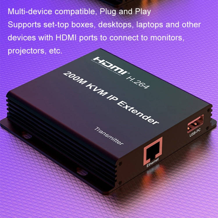200m HDMI KVM IP Network Cable Extender H.264 Mouse Keyboard Extender UK Plug(Black)