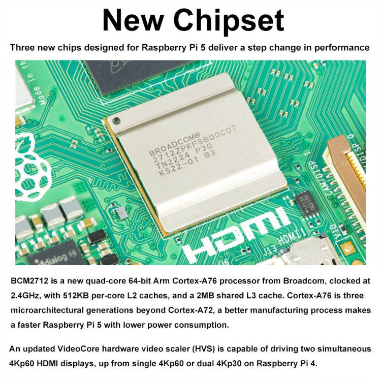 Waveshare For Raspberry Pi 5 2.4GHz Quad-Core BCM2712 Processor Development Board, Spec: 4GB