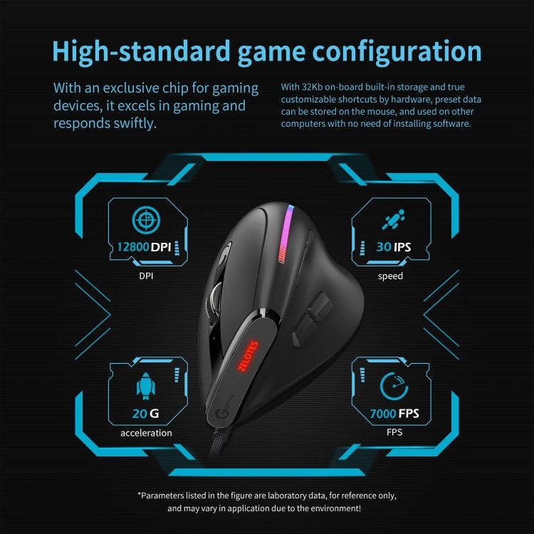 ZELOTES T50 9-Keys RGB Lighting Effect Vertical Grip Ergonomic Programming Wired Mouse(Black)