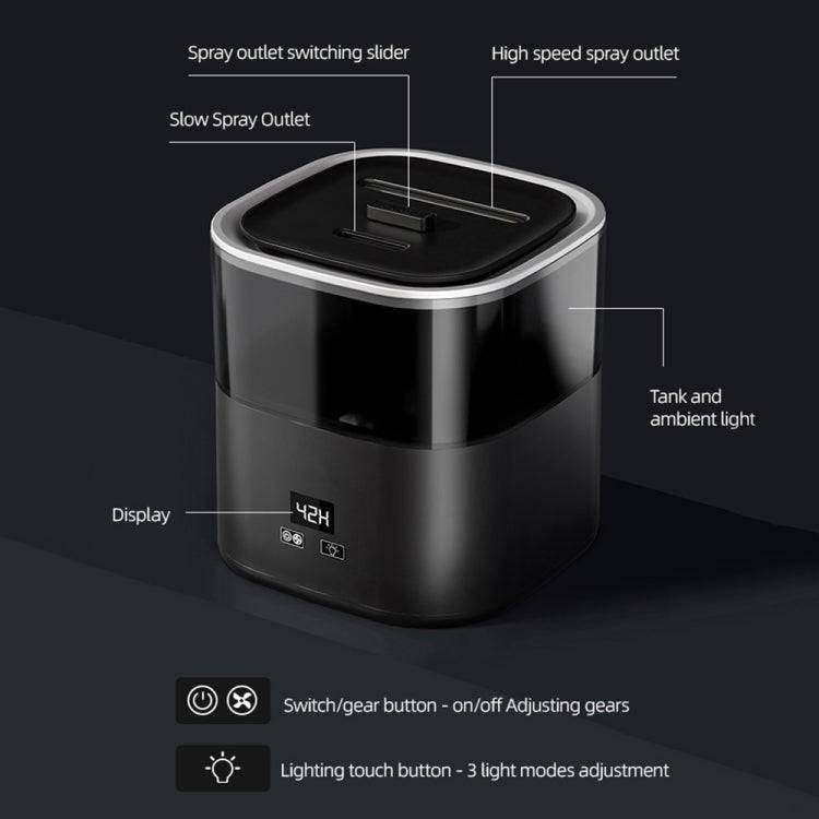 JSQ-58 1.1L large Capacity Digital Display Flame Atomization Humidifier, Color: Matt Black(EU Plug)
