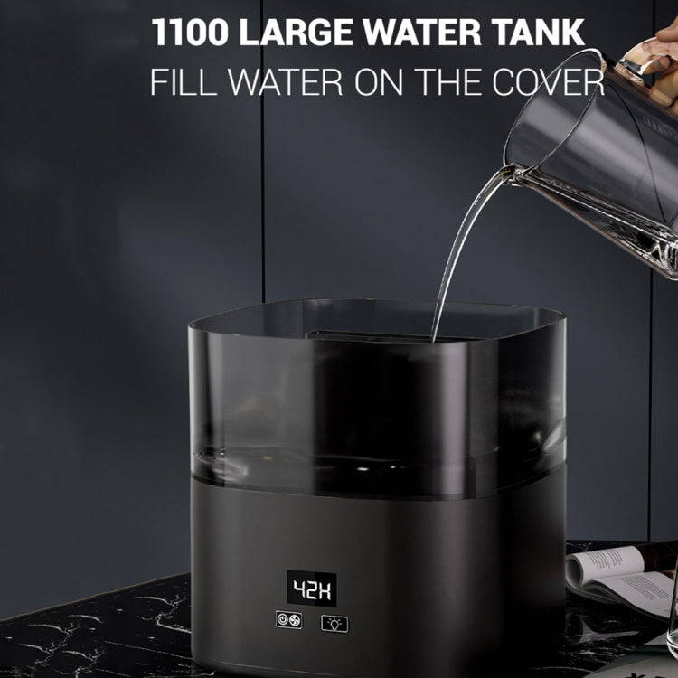 JSQ-58 1.1L large Capacity Digital Display Flame Atomization Humidifier, Color: Matt Black(EU Plug)