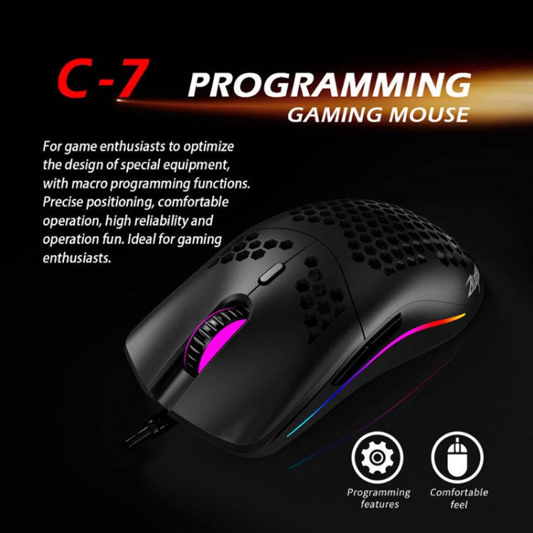 ZELOTES C7 7-buttons RGB Lighting Hollow Computer Office Wired Mouse(Black)