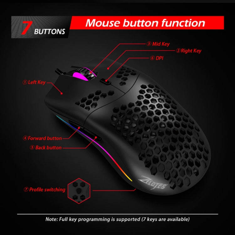 ZELOTES C7 7-buttons RGB Lighting Hollow Computer Office Wired Mouse(Black)