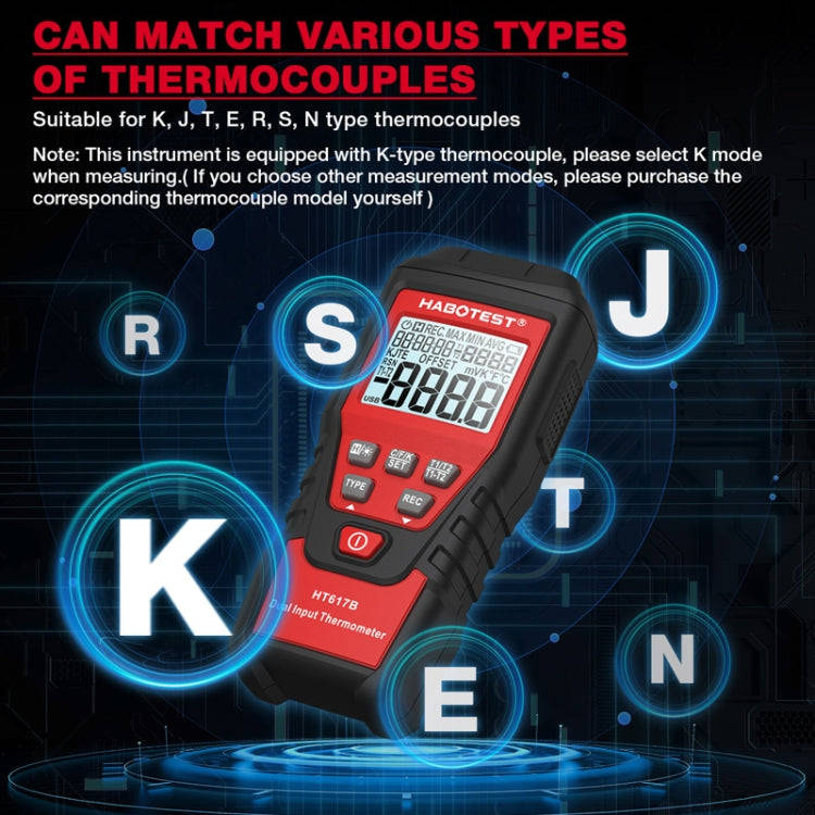 HABOTEST HT617B Digital Dual Channel Thermocouple Thermometer(Black Red)