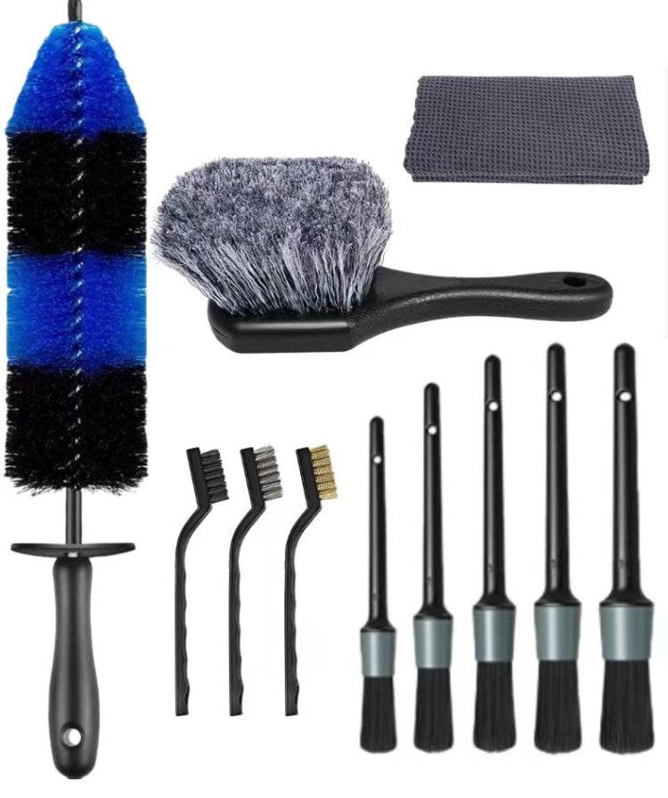11pcs /Set Car Wash Cleaning Gap Detail Short Handle Brush(Blue)
