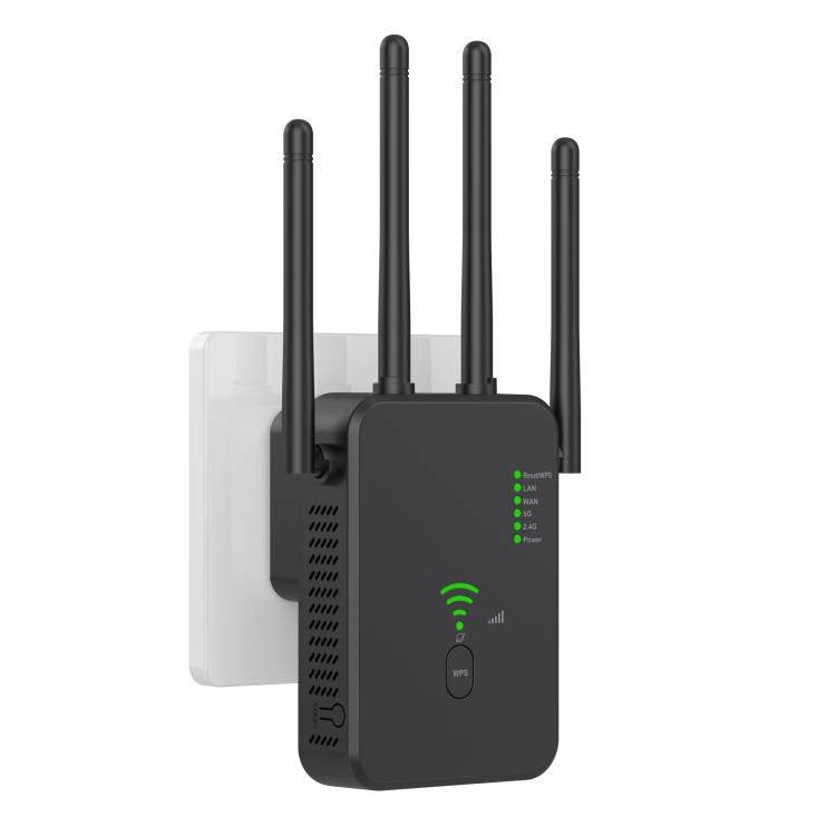 Urant U10 1200Mbps 2.4G & 5.8G Wireless Repeater WiFi Signal Amplifier With 4 Antenna EU Plug Black