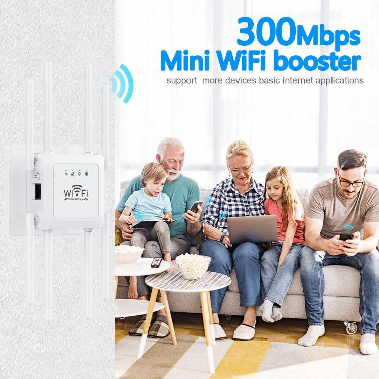 U18 300Mbps 2.4G Wireless Repeater WiFi Signal Amplifier With 8 Antennas EU Plug Black