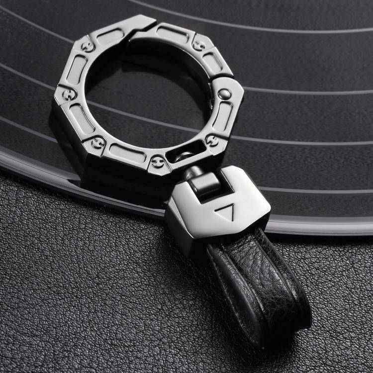 Hallmo Business Zinc Alloy Top-Layer Cowhide Key Chain Car Key Anti-Lost Pendant(Black)