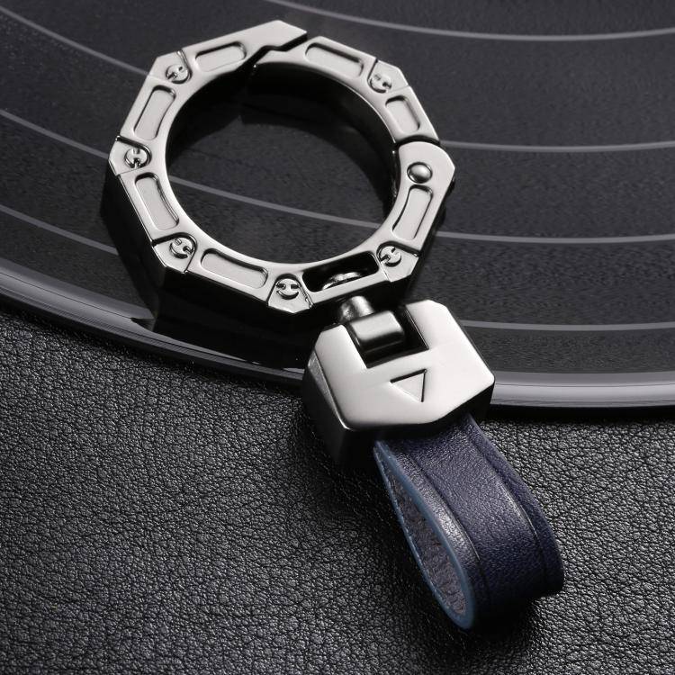 Hallmo Business Zinc Alloy Top-Layer Cowhide Key Chain Car Key Anti-Lost Pendant(Blue)