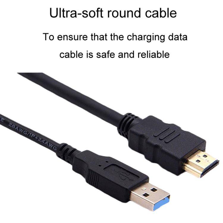 2m USB3.0+HDMI Car Waterproof Cable Motorcycle Boat Dashboard Extension Wire(Black)