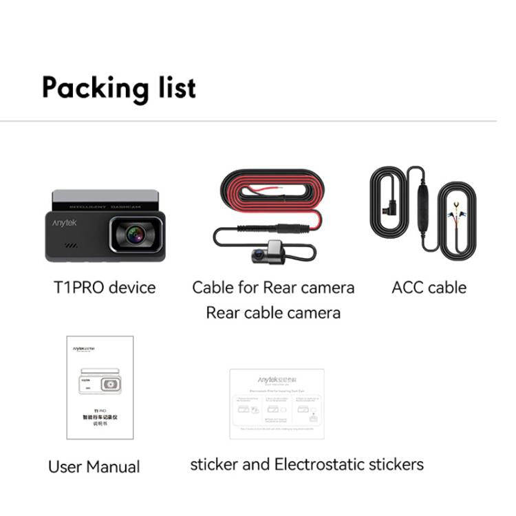 Anytek T1 PRO 3.2 Inch 2K HD Night Vision Car Recorder Hidden Car Camera Front And Rear Dual Reco...