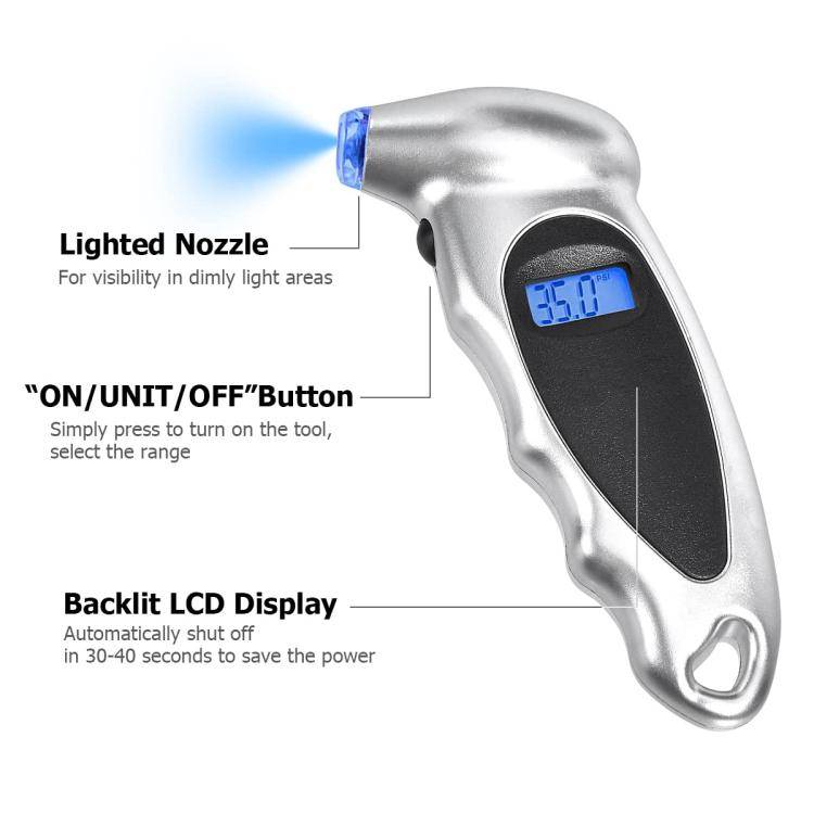Car High-Precision Detection Digital Display Tire Pressure Gauge(All Black With Velvet)