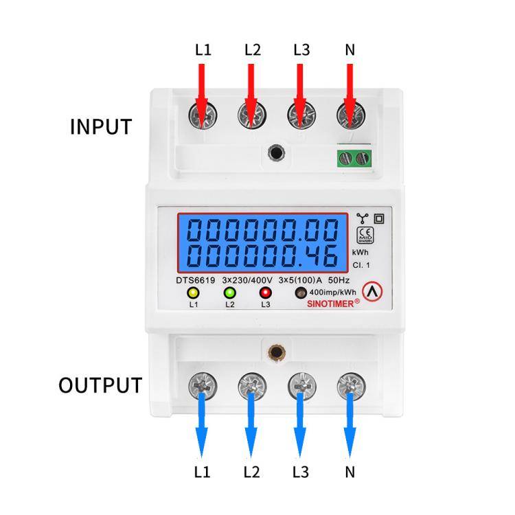SINOTIMER DTS6619-046 100A 380V AC 3-phase 4 Wire Energy Meter Temporary Power Can Be Reset Din R...
