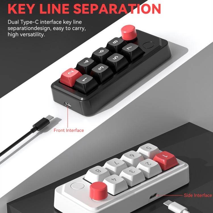 MKESPN 8-Key Wired Hot-Swappable Macro Definition Gaming Mechanical Keyboard With Knob(Black)
