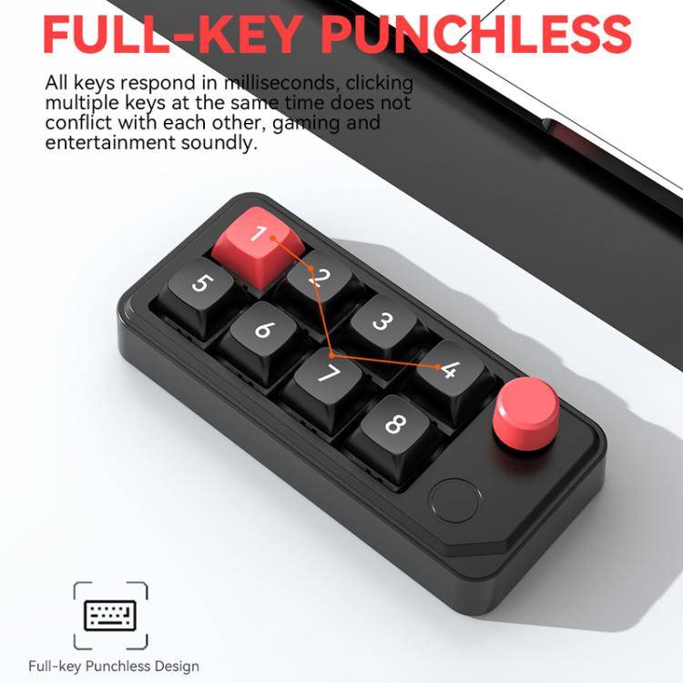 MKESPN 8-Key Wired Hot-Swappable Macro Definition Gaming Mechanical Keyboard With Knob(Black)