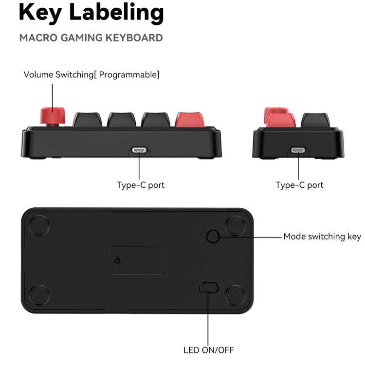 MKESPN 4-Key Macro Programmable Mechanical Gaming Keyboard With Dual USB-C Ports Hot-Swappable RG...