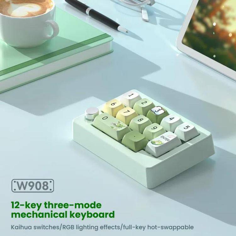 MKESPN W908 Wireless Tri-Mode Hot-Swappable Macro-Defined RGB Backlit Gaming Mechanical Keypad(Li...
