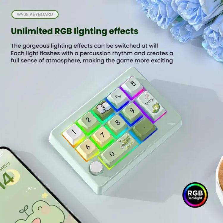 MKESPN W908 Wireless Tri-Mode Hot-Swappable Macro-Defined RGB Backlit Gaming Mechanical Keypad(Li...