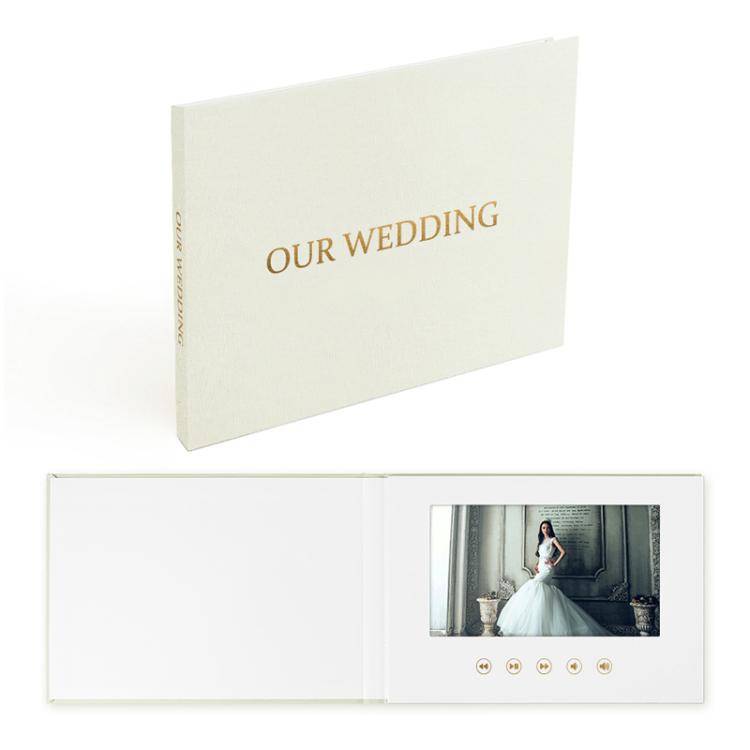 7 Inch IPS Display Multifunctional Commercial Wedding Video Invitation Linen Bound Video Album, S...