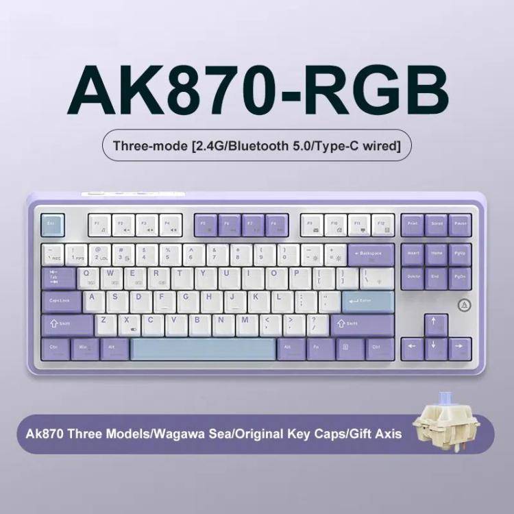 Ajazz AK870 Wireless Bluetooth Tri-mode Mechanical Keyboard RGB DIY Custom Hot Swap Gaming Keyboa...
