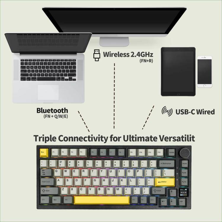 Ajazz AK820 Pro Wireless Bluetooth Tri- mode Custom Hot Swap Gasket Mechanical Gaming Keyboard Wi...