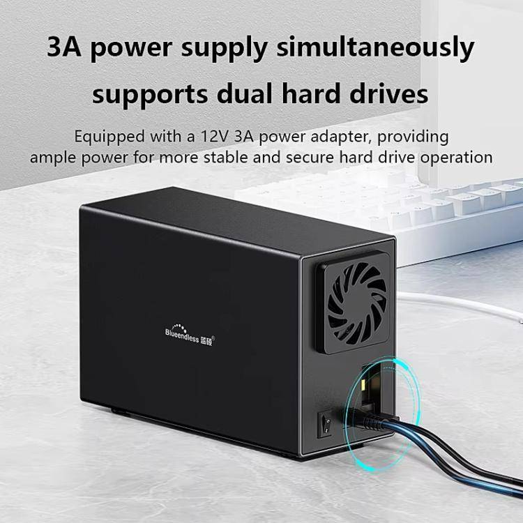 Blueendless DB3502F USB3.0/Type-C Non-array 2.5/3.5-inch Dual-Bay Mobile Hard Disk Box(UK Plug)
