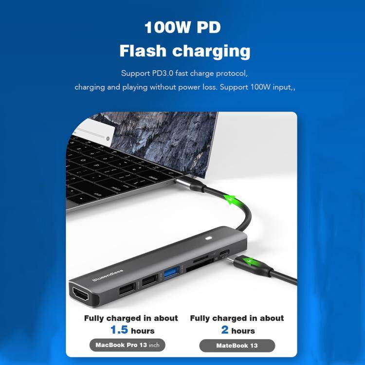5-in-1 HDMI + PD + USB3.0 + USB2.0 x 2 Blueendless Multifunctional Type-C Docking Station