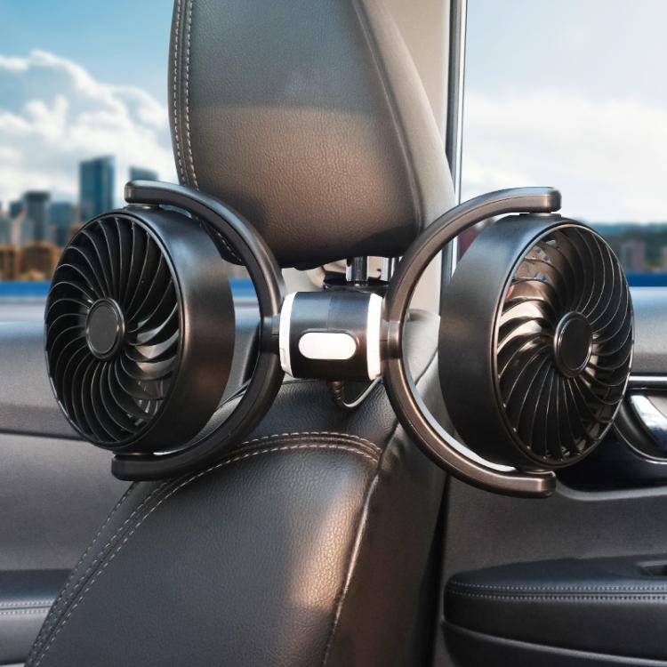 Car Brushless Motor Rear Headrest USB Double Head Fan(Black White)