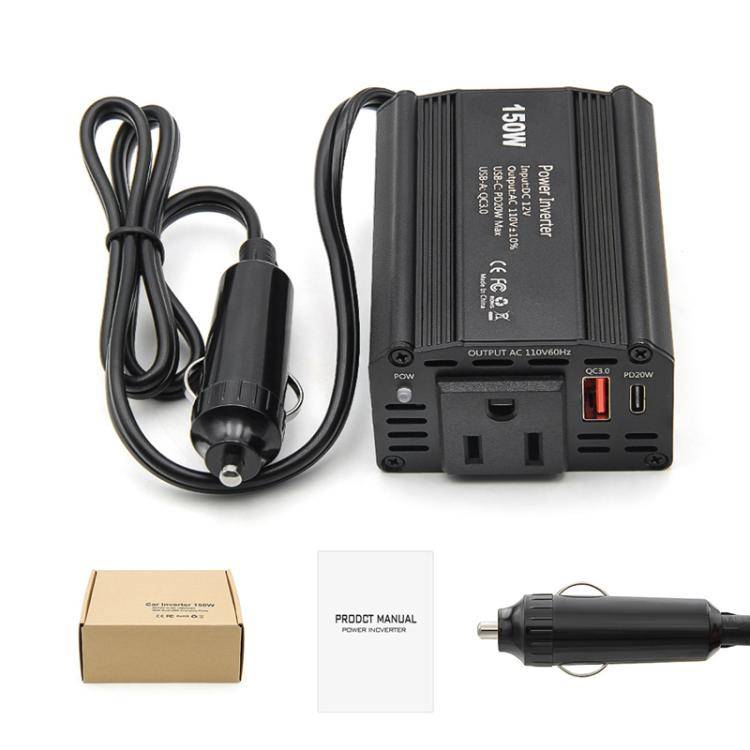 150W PD20W QC3.0 Fast Charging Car Inverter Car Cigarette Lighter Power Supply Adapter(US Plug)
