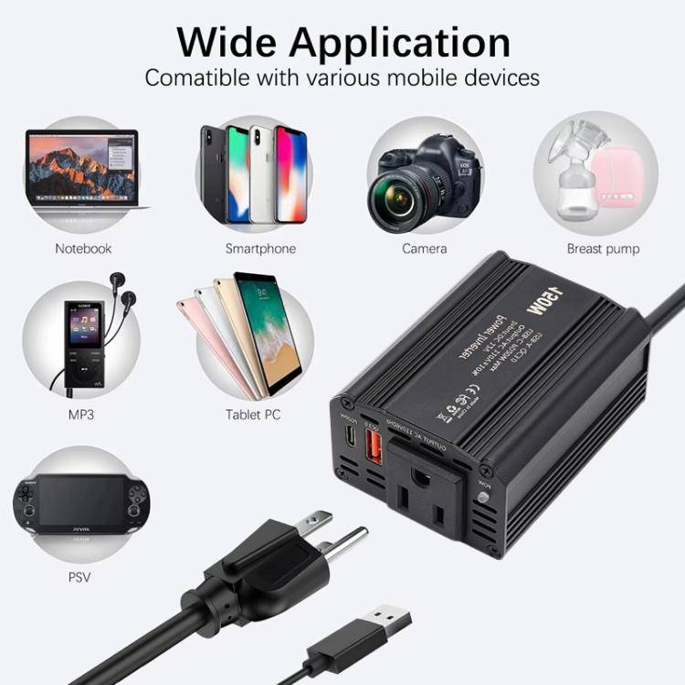 150W PD20W QC3.0 Fast Charging Car Inverter Car Cigarette Lighter Power Supply Adapter(US Plug)