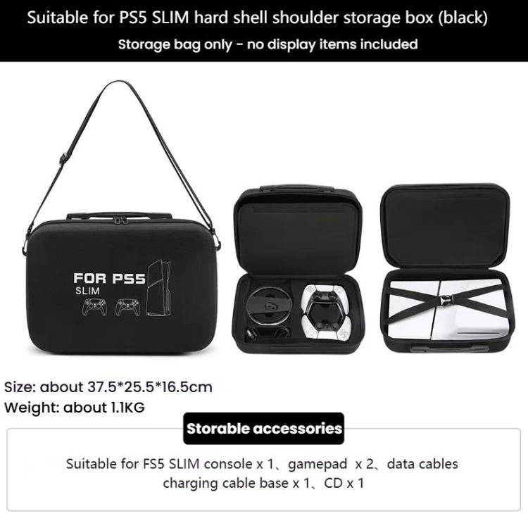 BKANO For Sony PS5 Slim Storage Bag Hard-Shell Shoulder Suitcase Storage Case(Black)