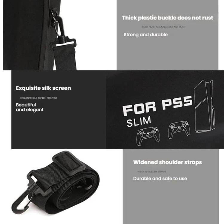 BKANO For Sony PS5 Slim Storage Bag Hard-Shell Shoulder Suitcase Storage Case(Black)