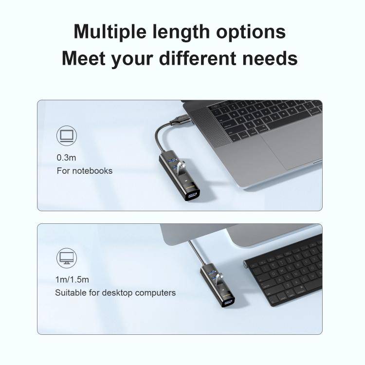 Mindpure US023 0.3m Type-C To 4-port USB3.0 Long Hub Docking Station Splitter